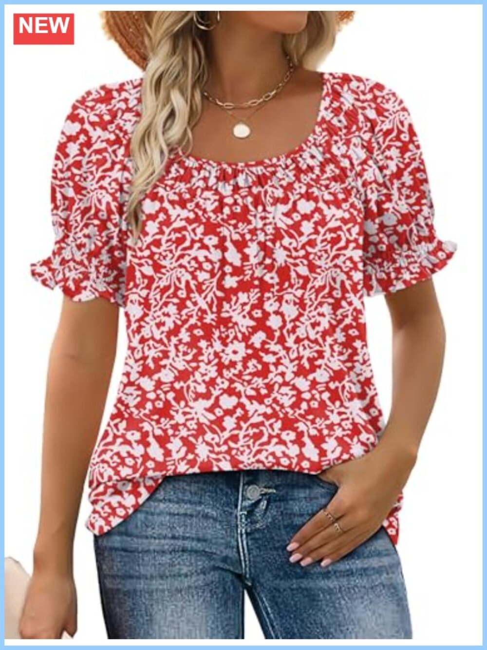 Womens Short Sleeve Square Neck Summer Top Dressy Casual Blouse